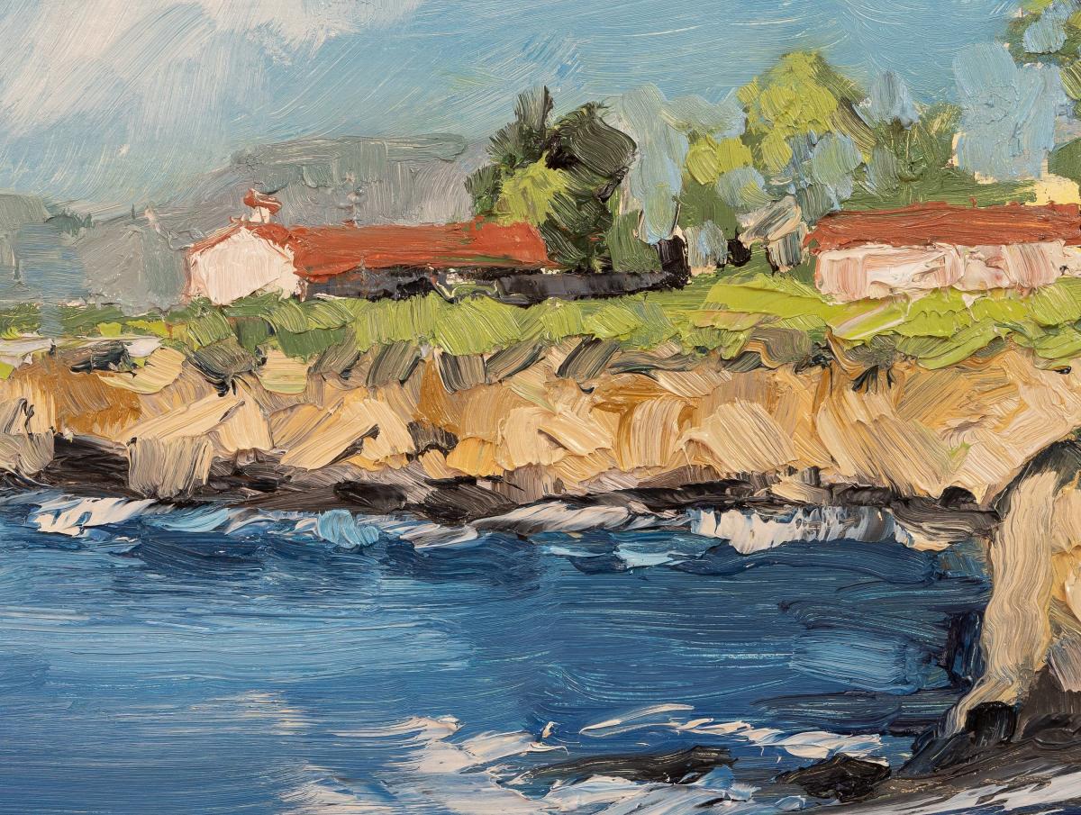 Original 13 x 27 Oil Painting Edwayen Ocean Park Shell Beach California